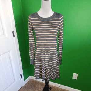 Loft Soft Sweater Dress Classic Gray & Tan Stripe XS